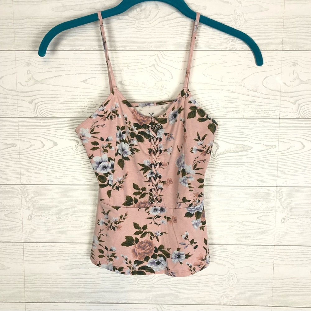 AMERICAN EAGLE CORSET CAMI TANK FLORAL PINK SIZE XS